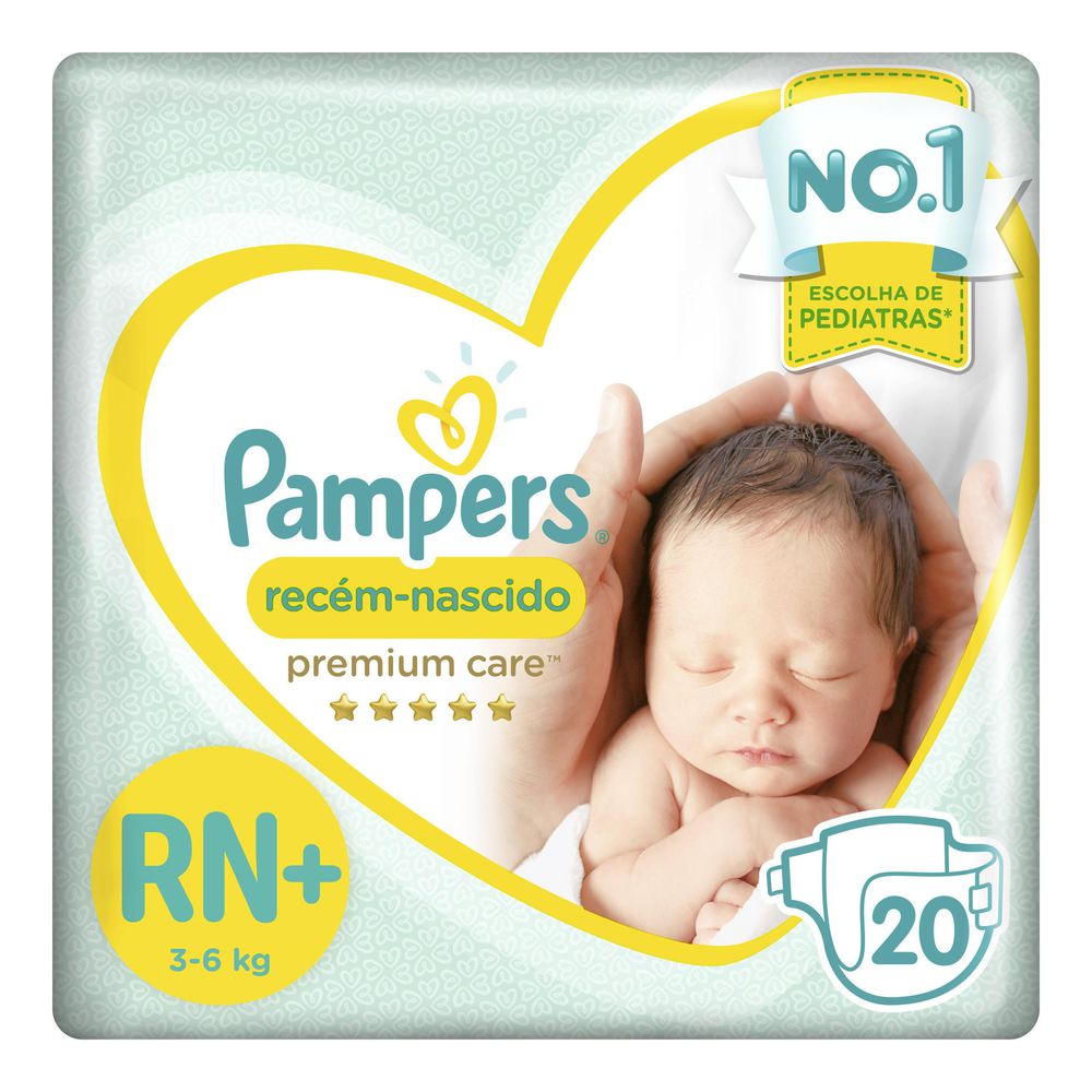 Fralda Pampers Recém Nascido Premium Care RN+ 20 Unidades