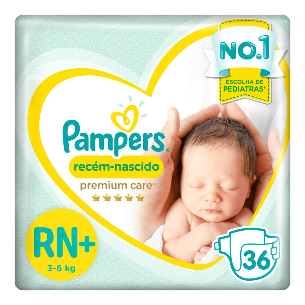 Fralda Pampers Recém Nascido Premium Care RN+ 36 Unidades
