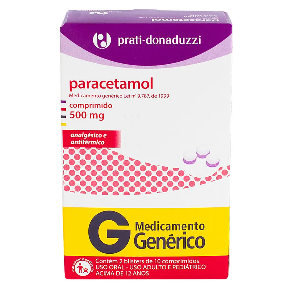 Paracetamol 500mg Prati Genérico 20 Comprimidos - Farmacia Indiana