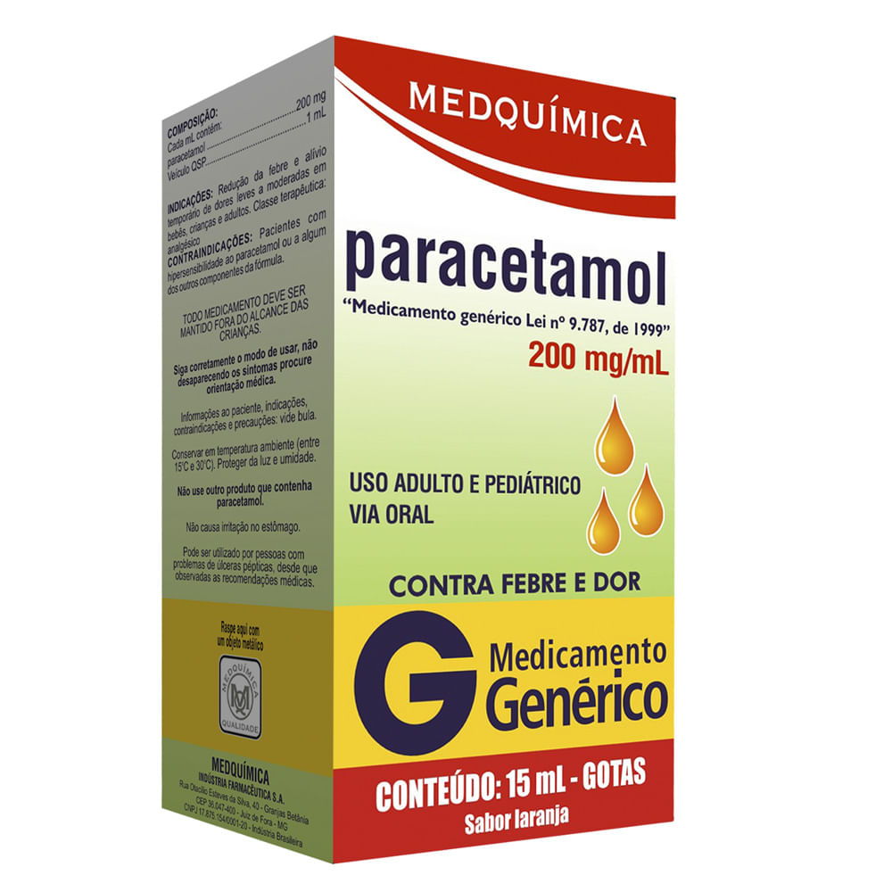 Paracetamol 200mg Medquímica Genérico Gotas 15ml Farmacia Indiana