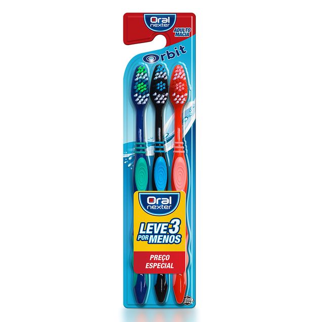 Escova de Dente Oral Nexter Orbit Macia Adulto 3 Unidades