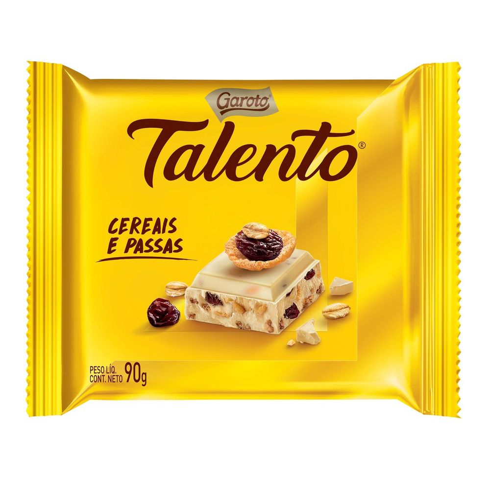 Chocolate Garoto Talento Branco com Cereais e Passas 90g Farmacia Indiana
