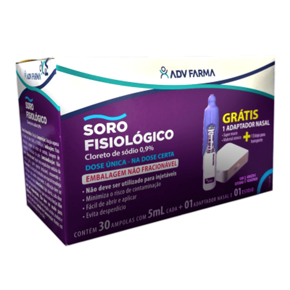 Soro Fisiológico 5ml ADV com 30 Unidades+Adaptador Nasal Grátis