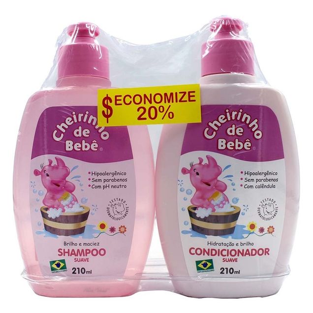 Shampoo e Condicionador Cheirinho de Bebê Rosa 210ml