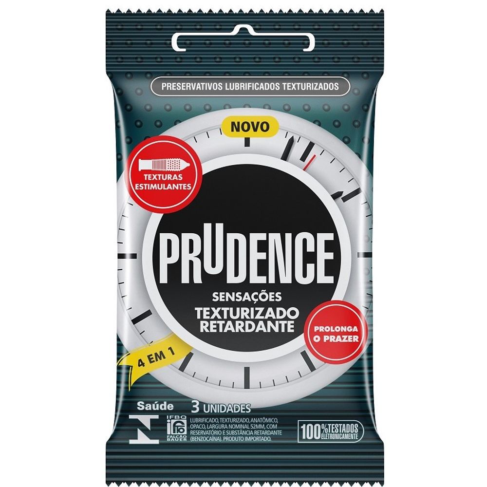Preservativo Prudence Sensações Texturizado Retardante 3 Unidades