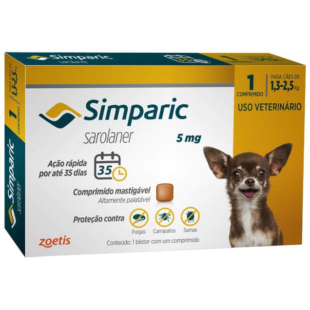Antipulgas Cães Simparic 5mg 1,3–2,5kg 1 comprimido