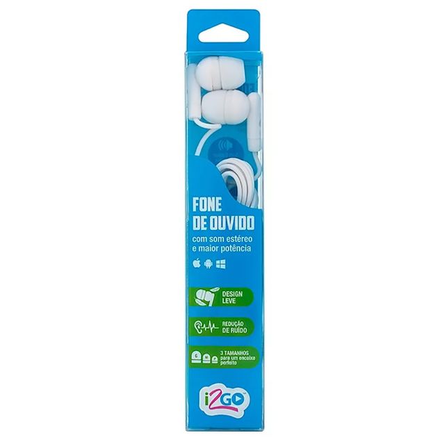 Fone de Ouvido I2Go Intra-Auricular P2 3,5 mm Cancelamento de Ruído Passivo Cores Sortidas