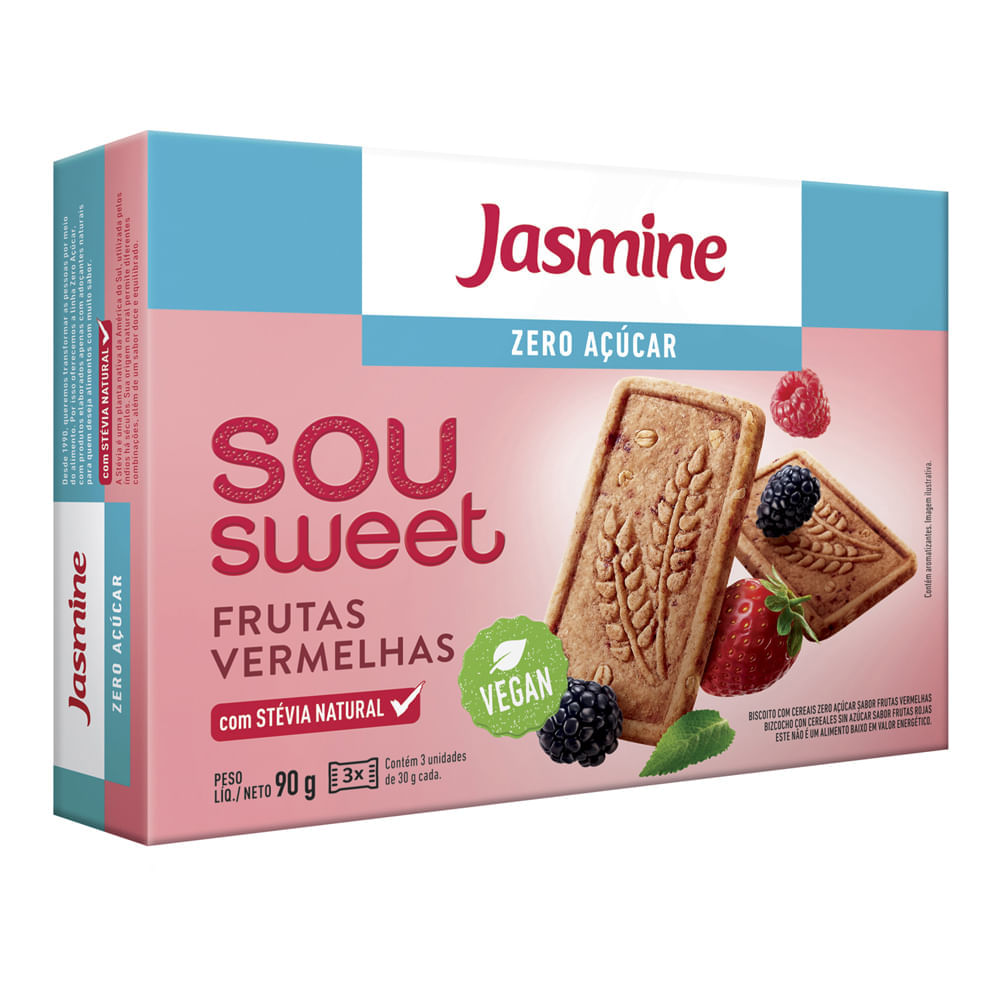Biscoito Com Cereais Jasmine Sou Sweet Zero Açúcar Frutas Vermelhas 75g