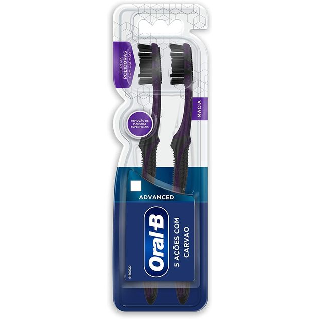 Escova Dental Complete Charcoal 5 Ações com Carvão Oral-B 2 Unidades