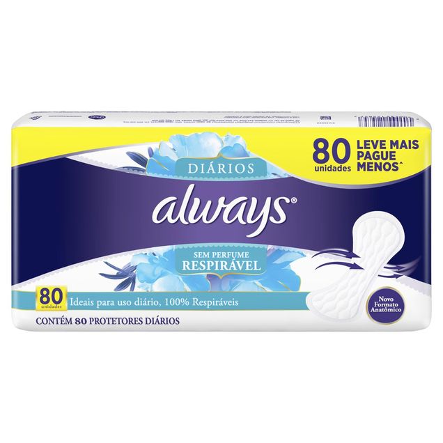Protetor Diário Respirável Sem Perfume Always 80 Unidades