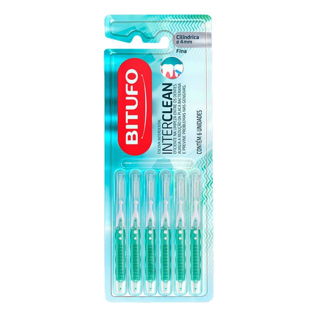 Escova Dental Interdental BITUFO Cilíndrica Fina 4mm Interclean Extra Macia 6 Unidades