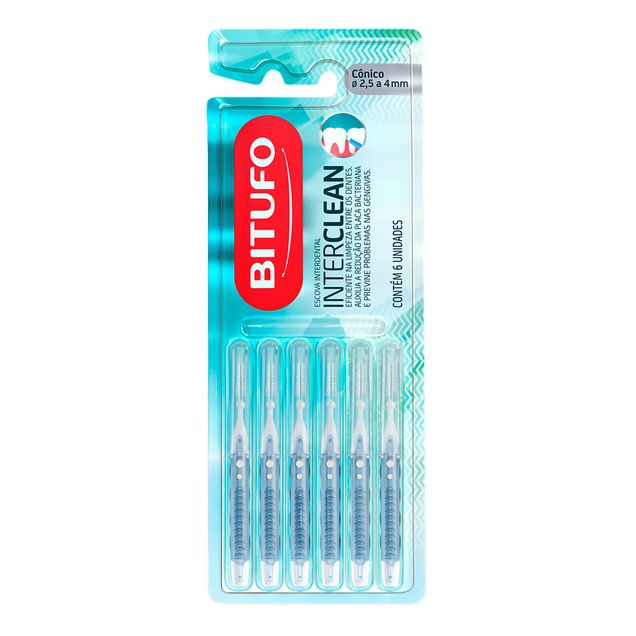 Escova Dental Interdental Cilíndrica 2,5 a 4mm BITUFO 6 Unidades