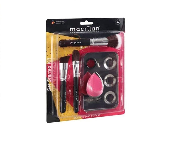 Macrilan Kp10-1 Get Started Kit – 3 Pincéis De Maquiagem + 1 Esponja + 1 Placa