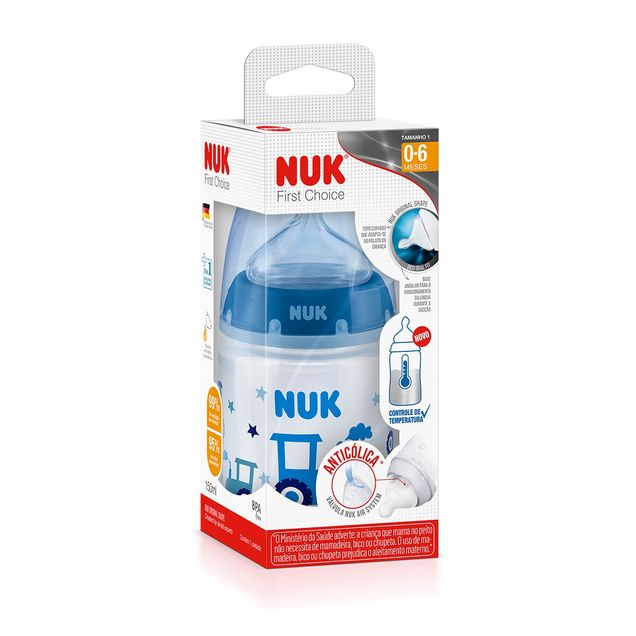 Mamadeira First Choice Controle de Temperatura Boy Nuk 0–6 meses 150ml
