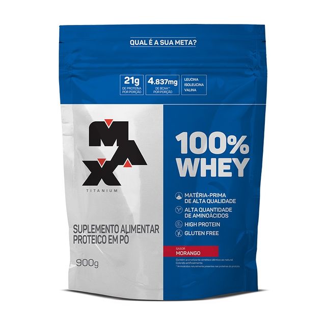 Whey Protein Morango 100% Max Titanium 900g
