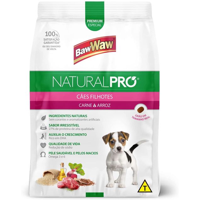 Ração Baw Waw Natural Pró Filhote Carne e Arroz 1kg