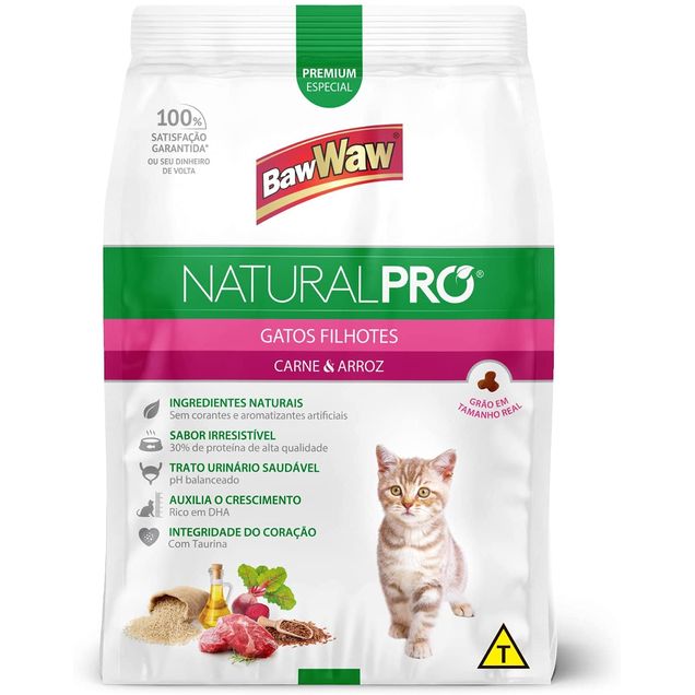 Ração Baw Waw Natural Pró Gato Filhote Carne e Arroz 1kg
