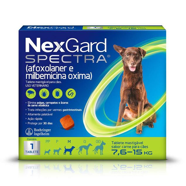 Antiparasitário para cães NexGard Spectra 7,6 a 15 kg sabor carne 1 tablete