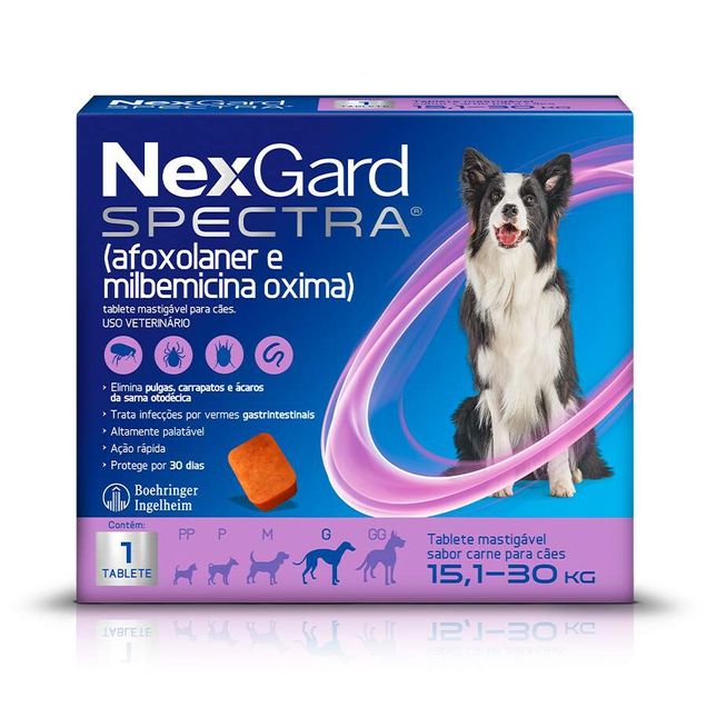 Antipulgas e Carrapatos NexGard Spectra Cães 15,1 a 30kg sabor carne 1 tablete