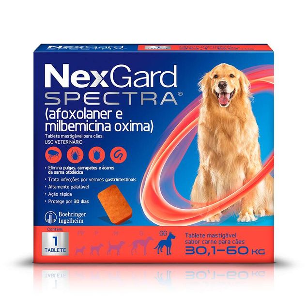 Antipulgas e Carrapatos NexGard Spectra Cães 30,1 a 60kg Sabor Carne 1 tablete