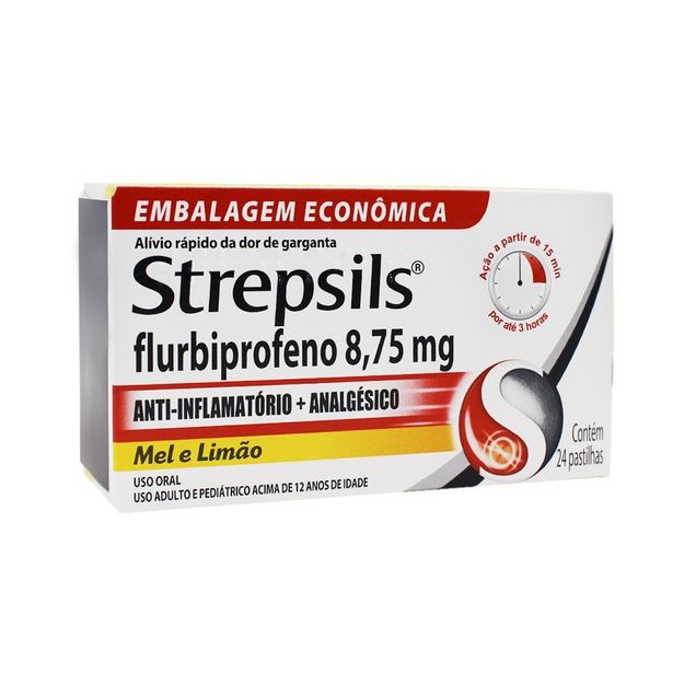 Strepsils 8,75mg 24 Pastilhas Sabor Mel e Limão - Farmacia Indiana