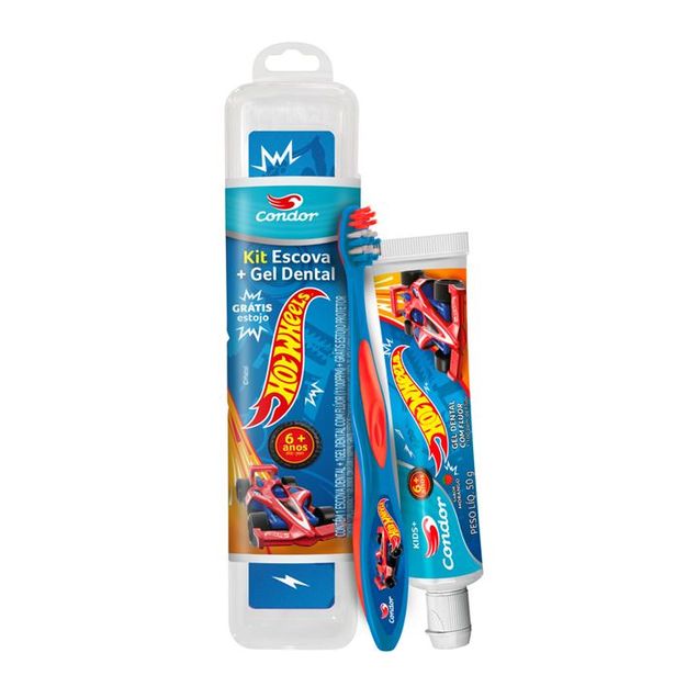 Kit Infantil Creme Dental CONDOR Hot Wheels Morango Anti-cárie 50g