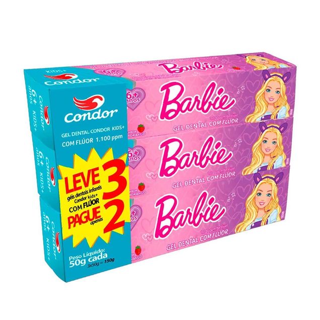 Creme Dental Gel CONDOR Infantil Barbie Morango Anti-cárie 150g