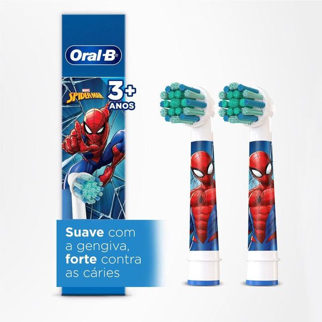 Refil Escova Dental Elétrica Infantil Spiderman Cerdas Extra-Macias Oral-B 2 Unidades