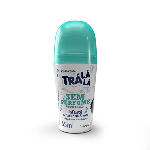 Desodorante Roll-On TRA LA LA Sem Perfume Infantil 8+ Pele Sensível 65ml