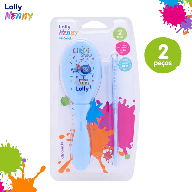 Kit Cabelo Baby Tip Escova + Pente Lolly Azul
