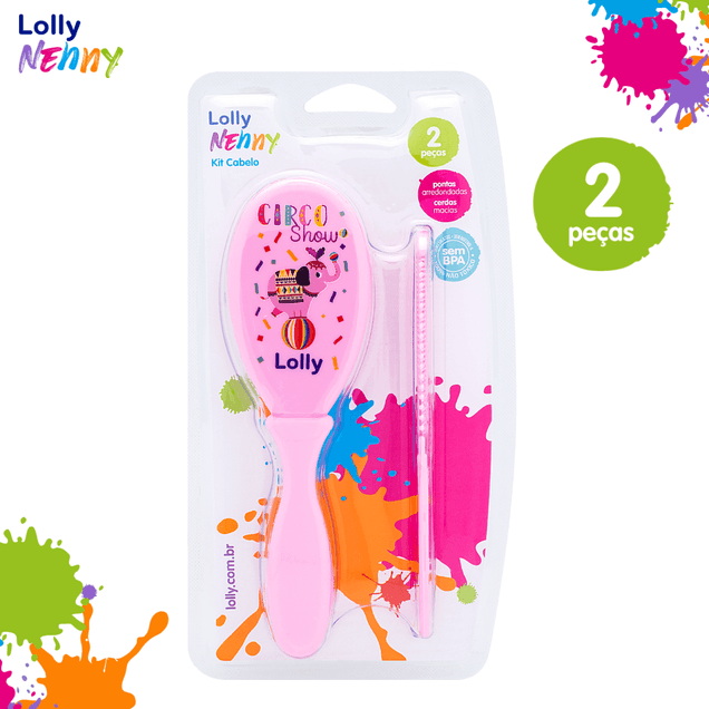Kit Cabelo Lolly Baby Tip Escova + Pente Lolly Rosa 2 peças