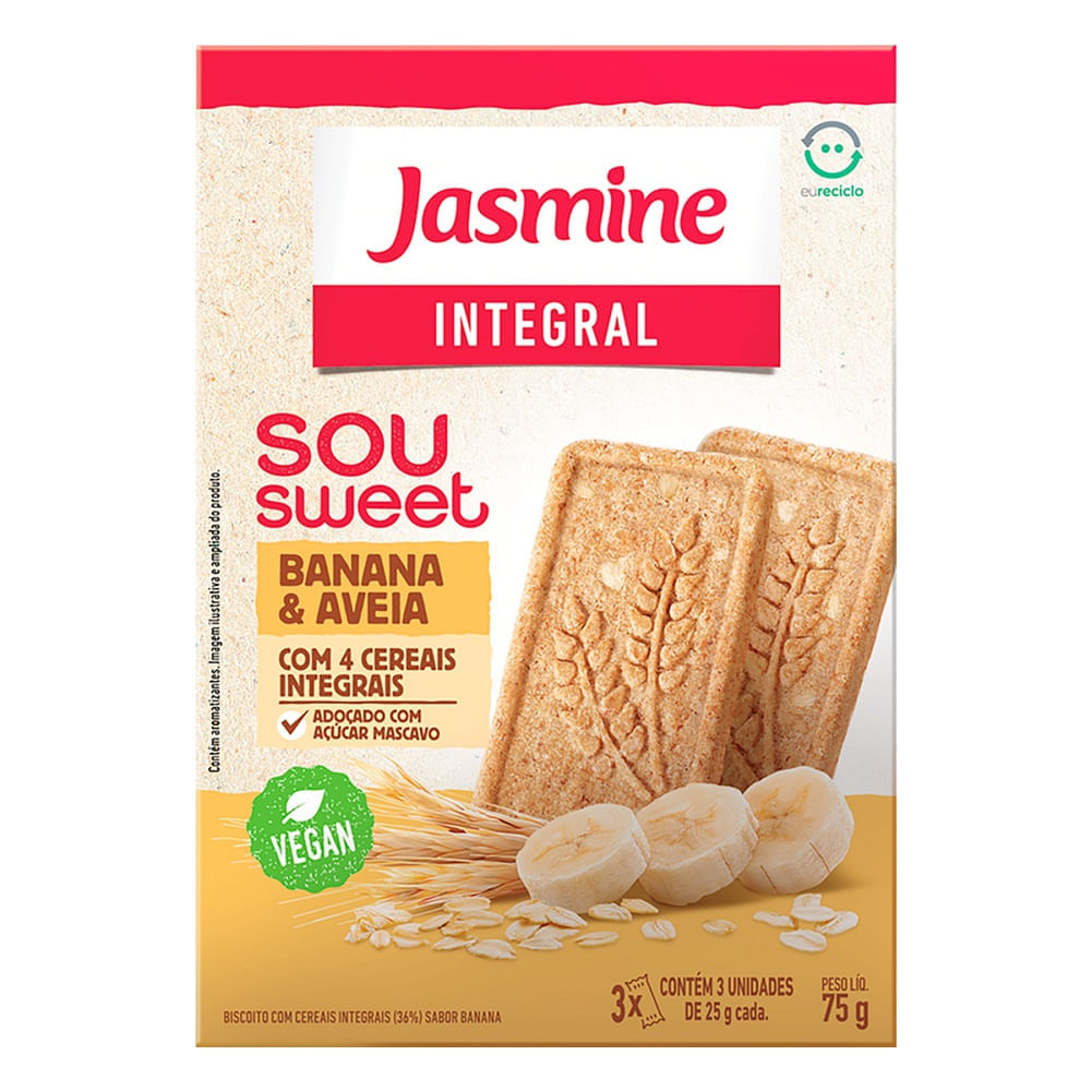 Biscoito Jasmine Integral Sou Sweet Banana & Cereais 75g