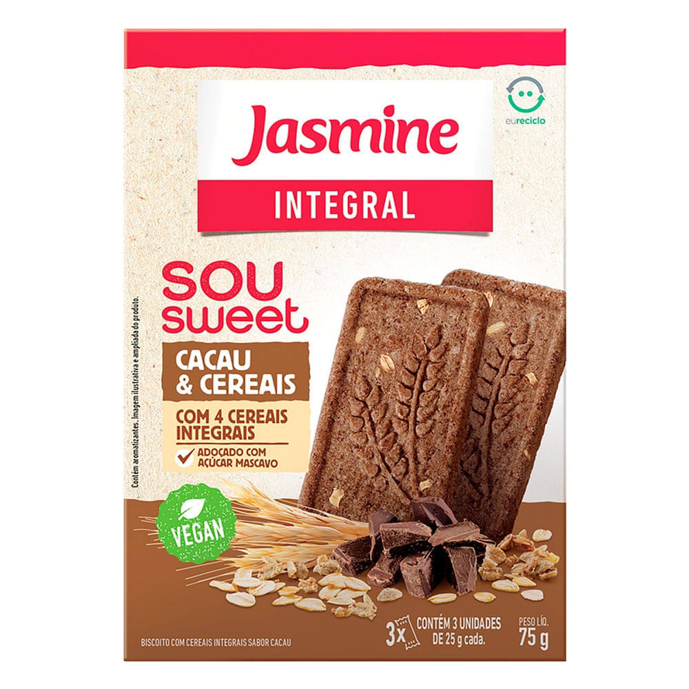 Biscoito Jasmine Integral Sou Sweet Cacau & Cereais 75g