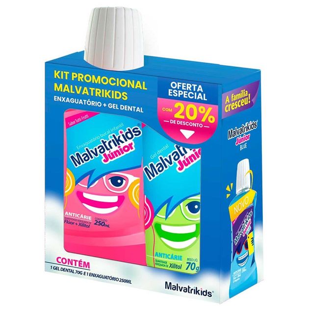 Kit Solução Bucal + Gel Dental Malvatrikids Infantil 7+ anos 250ml+70g