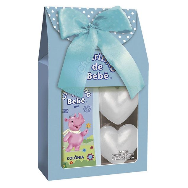 Kit Colônia Infantil Cheirinho de Bebê Blue 210ml + Sabonete Coração 2 Unidades