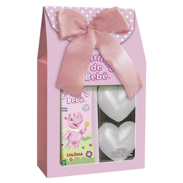 Kit Colônia Infantil Cheirinho de Bebê Rosa 210 ml + Sabonete Coração 2 Unidades