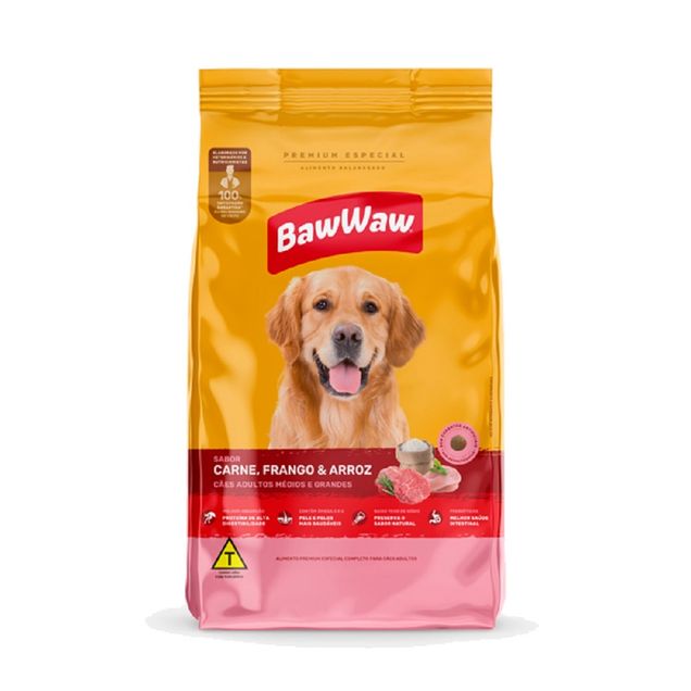 Ração Baw Waw Cão Adulto Carne Arroz e Frango 900G
