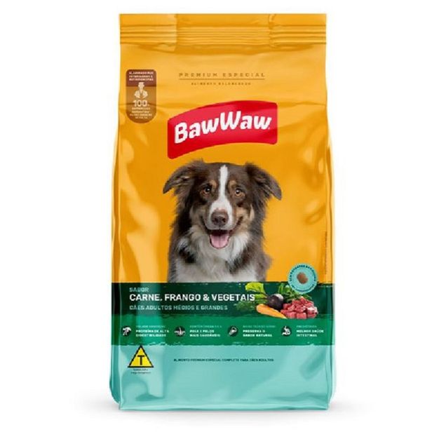 Ração Baw Waw Cão Adulto Carne Vegetal e Arroz 900G