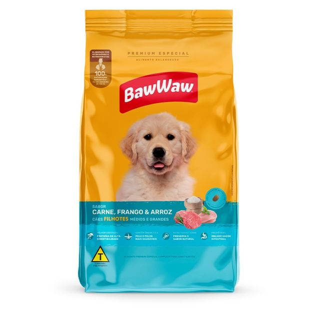 Ração Baw Waw Cão Filhotes Carne Frango e Arroz 900G
