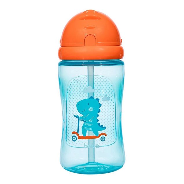 Garrafa Buba Dinossauro Patinete Azul 12m+ Canudo Retrátil 340ml
