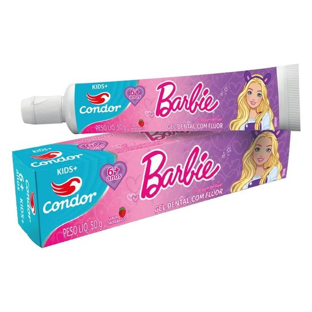 Creme Dental Gel Infantil Barbie Morango Anti-cárie CONDOR 50g