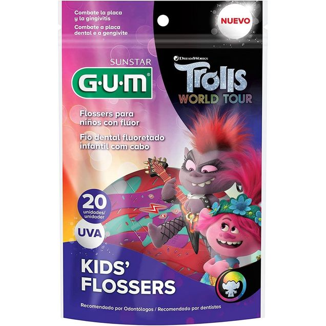 Fio Dental GUM Flosser Infantil Uva com Flúor 20 Unidades