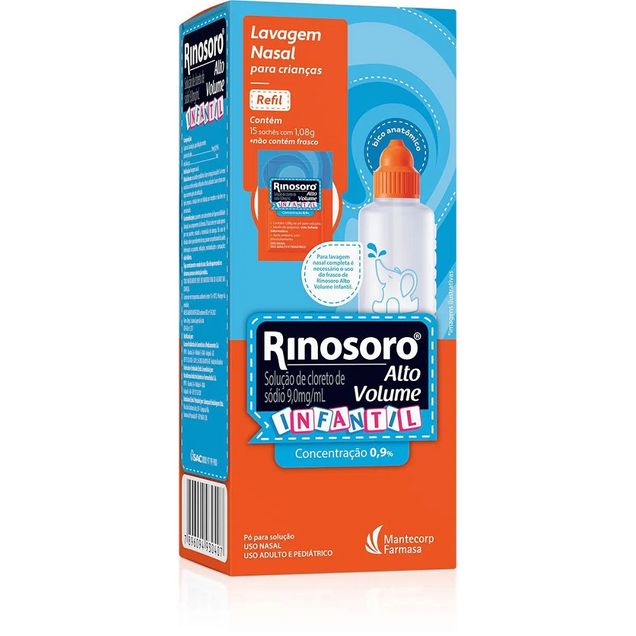 Rinosoro Alto Volume Infantil 9 mg/ml Mantecorp Farmasa 15 Sachês