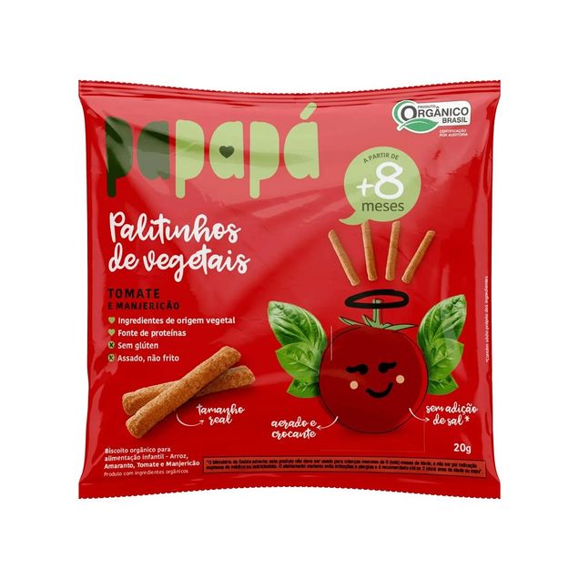 Biscoito Orgânico Infantil Papapá Palitinhos de Vegetais BABY ROO Tomate e Manjericão 20g