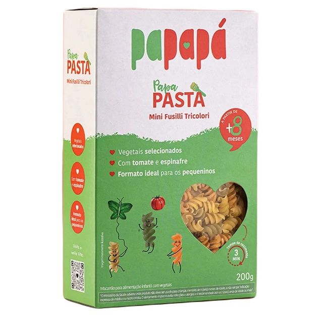 Macarrão Infantil Papapá Com Vegetais Mini Fusili Tricolor 200g
