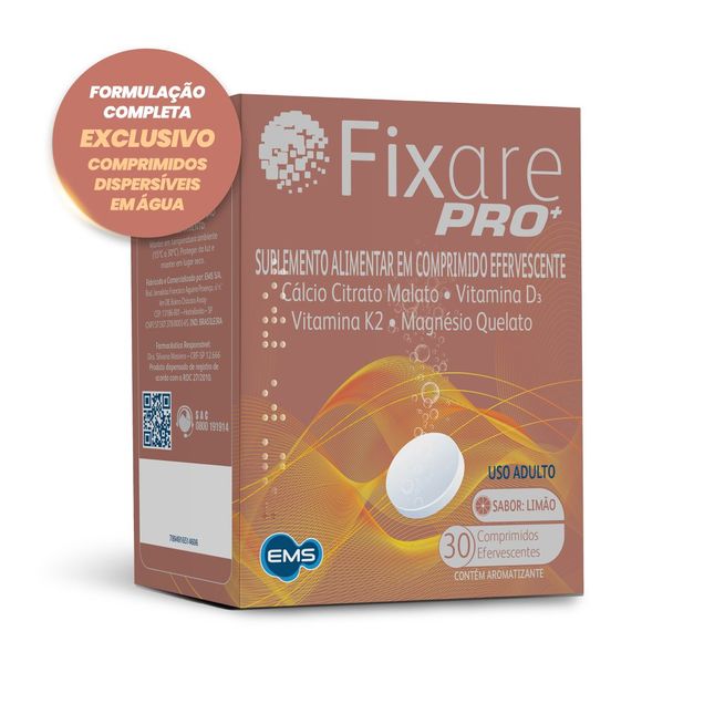 Suplemento Alimentar Cálcio Fixare Pro+ Limão 30 comprimidos efervescentes