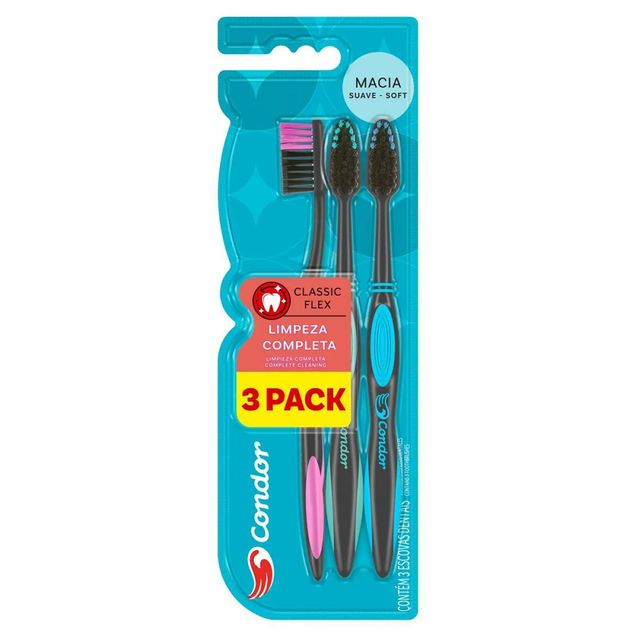 Escova de Dente CONDOR Classic Flex Cerdas Macias Adulto 3 Unidades