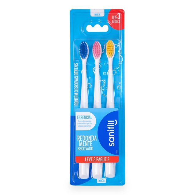 Escova de Dente Sanifill Essencial Cerdas Macias 3 Unidades
