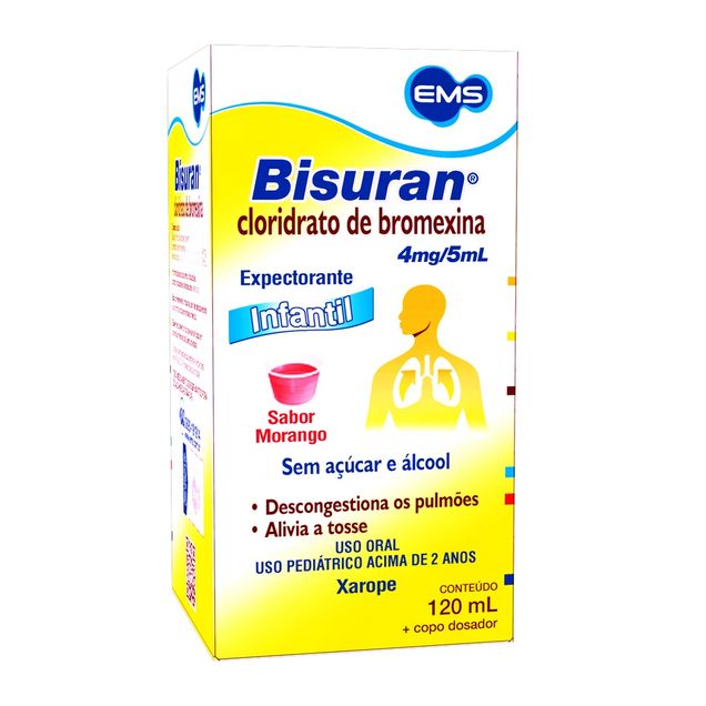 Bisuran Cloridrato de Bromexina 4mg/5ml Ems Xarope Infantil 120ml