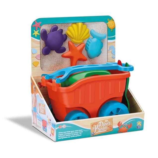 Brinquedo Infantil Divertoys Carriola Praia com Acessórios 9 unidades